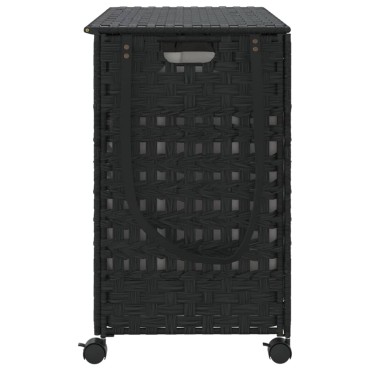 vidaXL Καλάθι Άπλυτων με Τροχούς Μαύρο 66x35x60 εκ. από Ρατάν