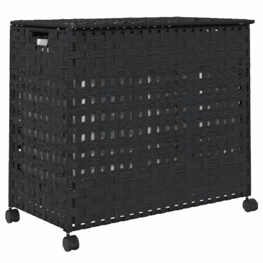 vidaXL Καλάθι Άπλυτων με Τροχούς Μαύρο 66x35x60 εκ. από Ρατάν