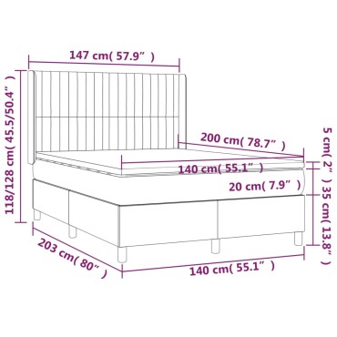 vidaXL Κρεβάτι Boxspring με Στρώμα Taupe 140x200cm Υφασμάτινο 1 τεμ. - Διπλό