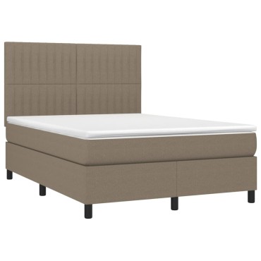 vidaXL Κρεβάτι Boxspring με Στρώμα & LED Taupe 140x200 εκ. Υφασμάτινο