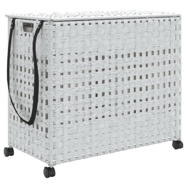 vidaXL Καλάθι Άπλυτων με Τροχούς Λευκό 66x35x60 εκ. από Ρατάν
