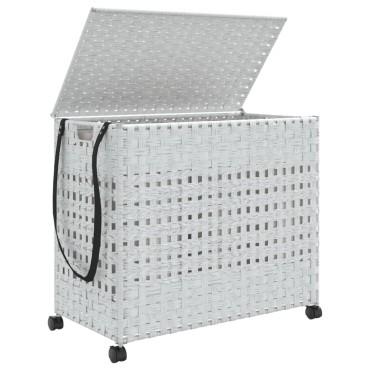 vidaXL Καλάθι Άπλυτων με Τροχούς Λευκό 66x35x60 εκ. από Ρατάν
