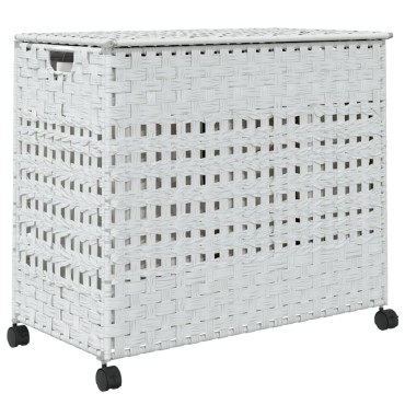 vidaXL Καλάθι Άπλυτων με Τροχούς Λευκό 66x35x60 εκ. από Ρατάν