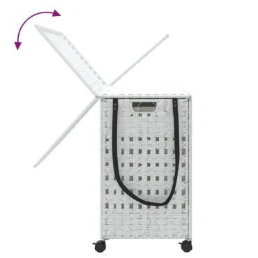 vidaXL Καλάθι Άπλυτων με Τροχούς Λευκό 66x35x60 εκ. από Ρατάν