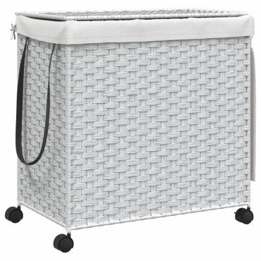 vidaXL Καλάθι Άπλυτων με Τροχούς Λευκό 60x35x60,5 εκ. από Ρατάν