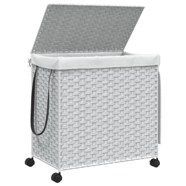 vidaXL Καλάθι Άπλυτων με Τροχούς Λευκό 60x35x60,5 εκ. από Ρατάν