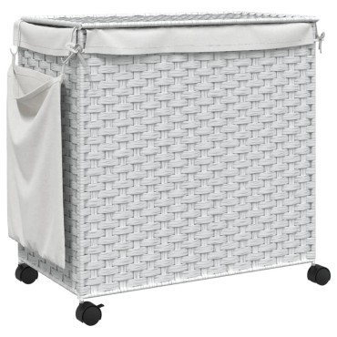 vidaXL Καλάθι Άπλυτων με Τροχούς Λευκό 60x35x60,5 εκ. από Ρατάν