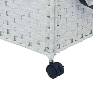 vidaXL Καλάθι Άπλυτων με Τροχούς Λευκό 60x35x60,5 εκ. από Ρατάν