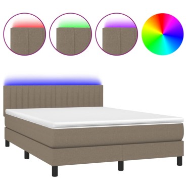 vidaXL Κρεβάτι Boxspring με Στρώμα & LED Taupe 140x200 εκ. Υφασμάτινο