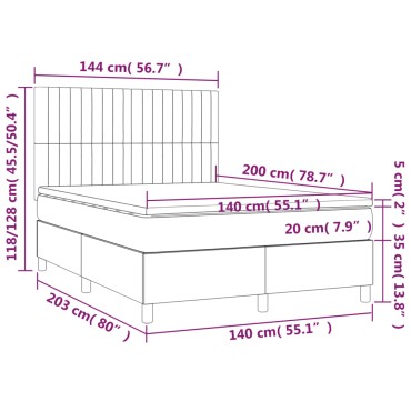 vidaXL Κρεβάτι Boxspring με Στρώμα & LED Taupe 140x200 εκ. Υφασμάτινο