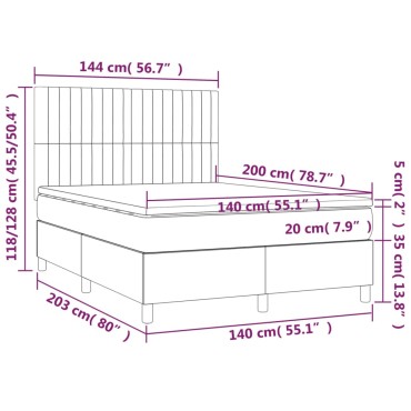 vidaXL Κρεβάτι Boxspring με Στρώμα Taupe 140x200cm Υφασμάτινο 1 τεμ. - Διπλό