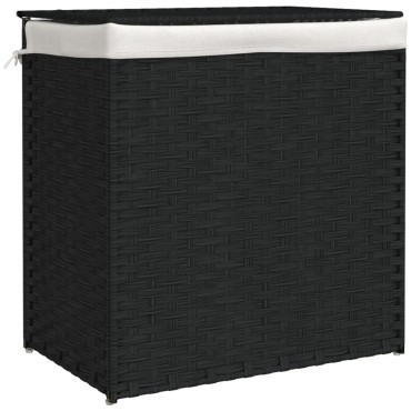 vidaXL Καλάθι Πλυντηρίου 2 Τμήματα Μαύρο 53x35x57εκ. Συνθετικό Ρατάν