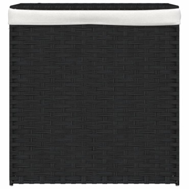 vidaXL Καλάθι Πλυντηρίου 2 Τμήματα Μαύρο 53x35x57εκ. Συνθετικό Ρατάν