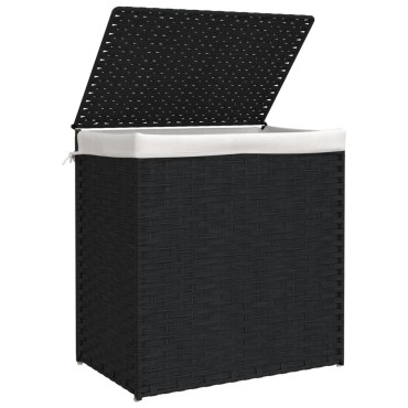 vidaXL Καλάθι Πλυντηρίου 2 Τμήματα Μαύρο 53x35x57εκ. Συνθετικό Ρατάν