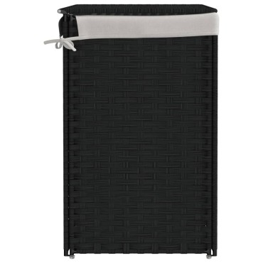 vidaXL Καλάθι Πλυντηρίου 2 Τμήματα Μαύρο 53x35x57εκ. Συνθετικό Ρατάν