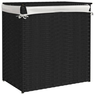 vidaXL Καλάθι Πλυντηρίου 2 Τμήματα Μαύρο 53x35x57εκ. Συνθετικό Ρατάν