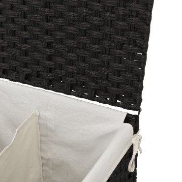 vidaXL Καλάθι Πλυντηρίου 2 Τμήματα Μαύρο 53x35x57εκ. Συνθετικό Ρατάν