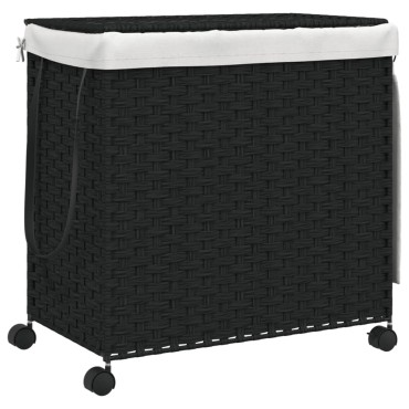 vidaXL Καλάθι Άπλυτων με Τροχούς Μαύρο 60 x 35 x 60,5 εκ. από Ρατάν