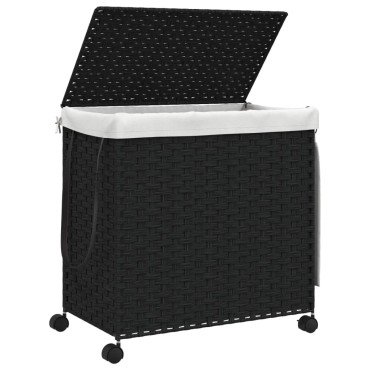 vidaXL Καλάθι Άπλυτων με Τροχούς Μαύρο 60 x 35 x 60,5 εκ. από Ρατάν