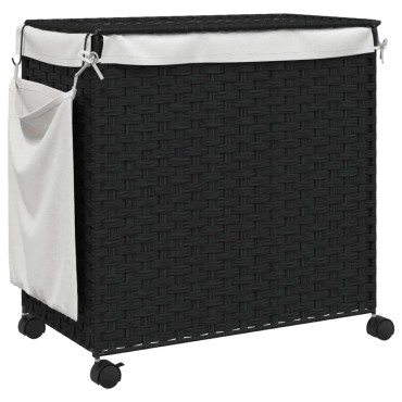 vidaXL Καλάθι Άπλυτων με Τροχούς Μαύρο 60 x 35 x 60,5 εκ. από Ρατάν