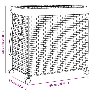 vidaXL Καλάθι Άπλυτων με Τροχούς Μαύρο 60 x 35 x 60,5 εκ. από Ρατάν