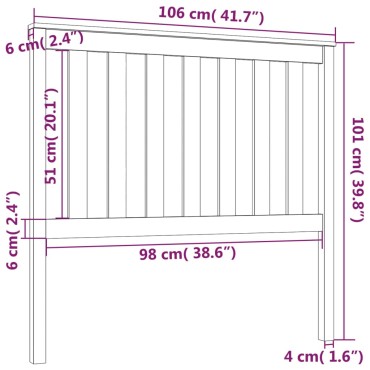 vidaXL Κεφαλάρι Κρεβατιού Λευκό 106x6x101cm από Μασίφ Ξύλο Πεύκου 1 τεμ.