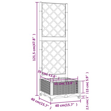 vidaXL Ζαρντινιέρα Κήπου με Καφασωτό Καφέ 40 x 40 x 121,5 εκ. από PP
