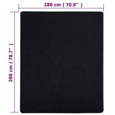 vidaXL Σεντόνι με Λάστιχο Μαύρο 180x200 εκ. Βαμβακερό Ζέρσεϊ