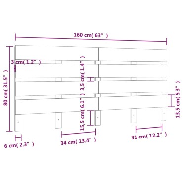 vidaXL Κεφαλάρι Κρεβατιού 160x3x80cm από Μασίφ Ξύλο Πεύκου 1 τεμ.