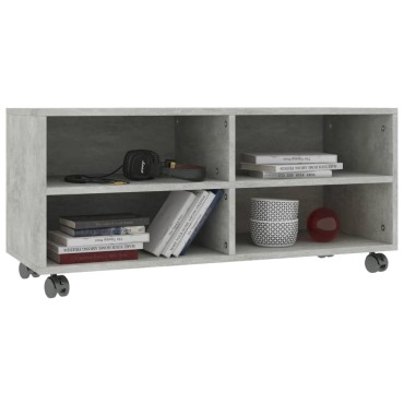 vidaXL Έπιπλο TV με Ρόδες Γκρι Σκυροδέματος 90x35x35cm Επεξ. Ξύλο