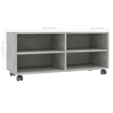 vidaXL Έπιπλο TV με Ρόδες Γκρι Σκυροδέματος 90x35x35cm Επεξ. Ξύλο