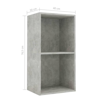 vidaXL Βιβλιοθήκη με 2 Ράφια Γκρι Σκυροδεμ. 40x30x76,5cm Μοριοσανίδα 1 τεμ.