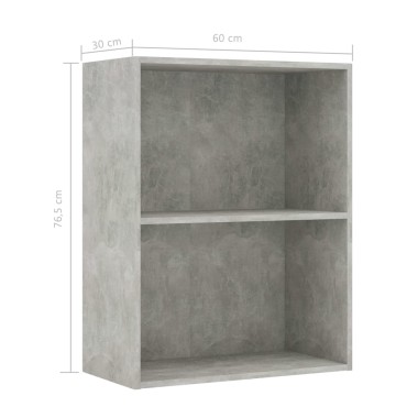 vidaXL Βιβλιοθήκη με 2 Ράφια Γκρι Σκυροδεμ. 60x30x76,5cm Μοριοσανίδα 1 τεμ.