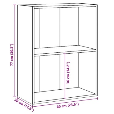 vidaXL Βιβλιοθήκη με 2 Ράφια Γκρι Σκυροδεμ. 60x30x76,5cm Μοριοσανίδα 1 τεμ.