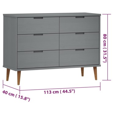 vidaXL Συρταριέρα MOLDE Γκρι 113x40x80cm από Μασίφ Ξύλο Πεύκου 1 τεμ.