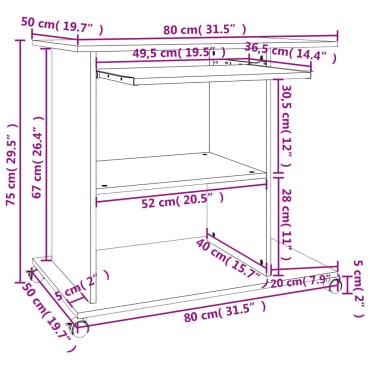 vidaXL Γραφείο Υπολογιστή Γκρι Sonoma 80x50x75cm Επεξεργασμένο Ξύλο 1 τεμ.