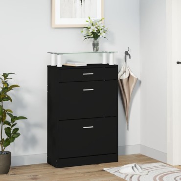 vidaXL Παπουτσοθήκη Μαύρη 63x24x104cm από Επεξεργασμένο Ξύλο