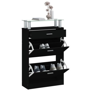 vidaXL Παπουτσοθήκη Μαύρη 63x24x104cm από Επεξεργασμένο Ξύλο
