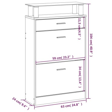 vidaXL Παπουτσοθήκη Μαύρη 63x24x104cm από Επεξεργασμένο Ξύλο