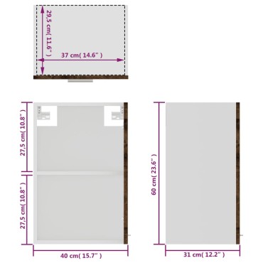 vidaXL Κρεμαστό Ντουλάπι Γυάλινο Lyon Γκρι Sonoma 40x31x60cm 1 τεμ.