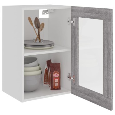 vidaXL Κρεμαστό Ντουλάπι Γυάλινο Lyon Γκρι Sonoma 40x31x60cm 1 τεμ.
