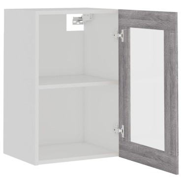 vidaXL Κρεμαστό Ντουλάπι Γυάλινο Lyon Γκρι Sonoma 40x31x60cm 1 τεμ.