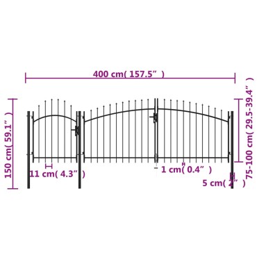 vidaXL Καγκελόπορτα Μαύρη 1,5 x 4 μ. Ατσάλινη