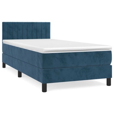 vidaXL Κρεβάτι Boxspring με Στρώμα Σκούρο Μπλε 80 x 200 εκ. Βελούδινο