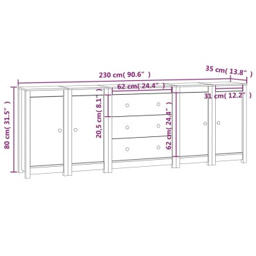 vidaXL Συρταριέρα 230x35x80cm από Μασίφ Ξύλο Πεύκου 1 τεμ.