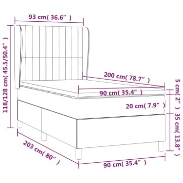 vidaXL Κρεβάτι Boxspring με Στρώμα Σκούρο Καφέ 90x200 εκ. Υφασμάτινο