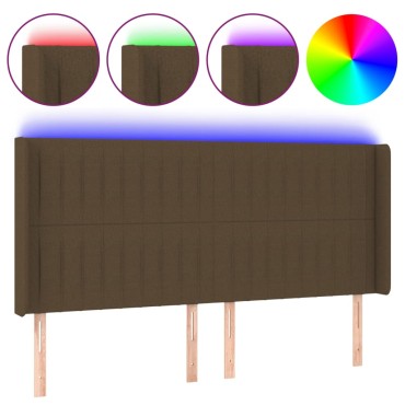 vidaXL Κεφαλάρι Κρεβατιού LED Σκούρο Καφέ 203x16x118/128cm Υφασμάτινο 1 τεμ.
