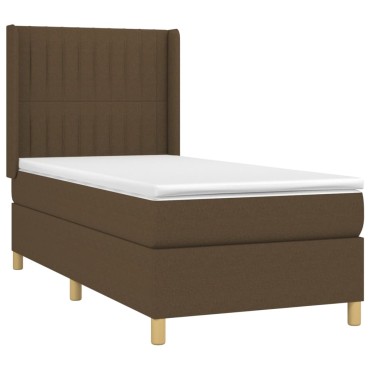 vidaXL Κρεβάτι Boxspring με Στρώμα Σκούρο Καφέ 90x200 εκ. Υφασμάτινο