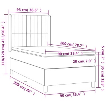 vidaXL Κρεβάτι Boxspring με Στρώμα Σκούρο Καφέ 90x200 εκ. Υφασμάτινο