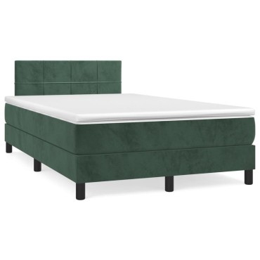 vidaXL Κρεβάτι Boxspring με Στρώμα Σκούρο Πράσινο 120x200εκ. Βελούδινο